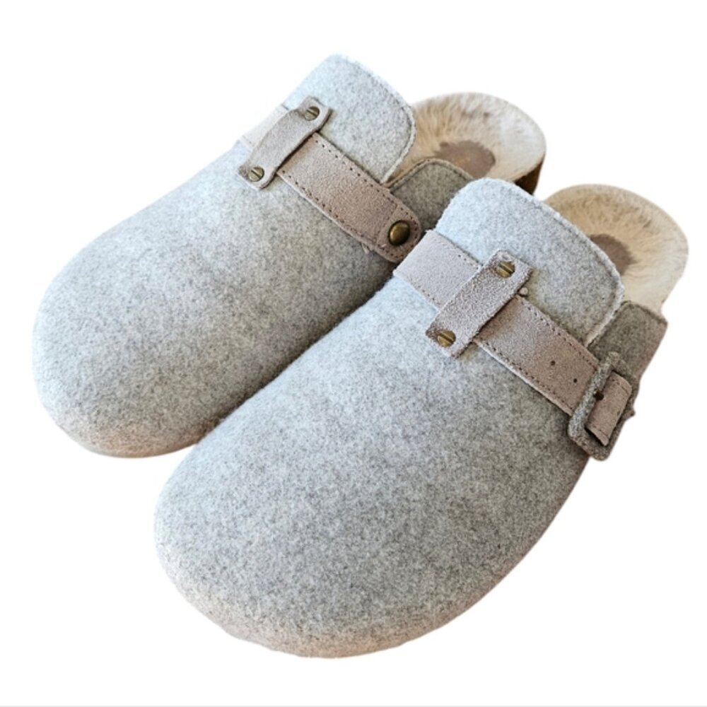 American Eagle Women's Felt Shearling Gray Clog Slip-on Shoes Size 10. - Picture 8 of 16